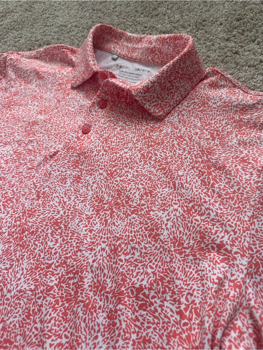 Under Armour Men's Playoff 3.0 Polo Golf Shirt - Azalea Print Pink/White Size L